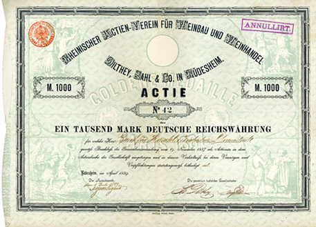 Aktie «Rheinischer Actien-Verein für Weinbau und Weinhandel Dilthey, Sahl & Co. in Rüdesheim»